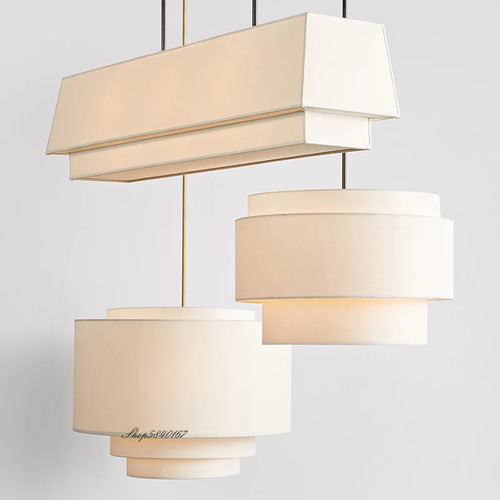 Lustre japonais tissu modernes LED - vue 2 sur 13