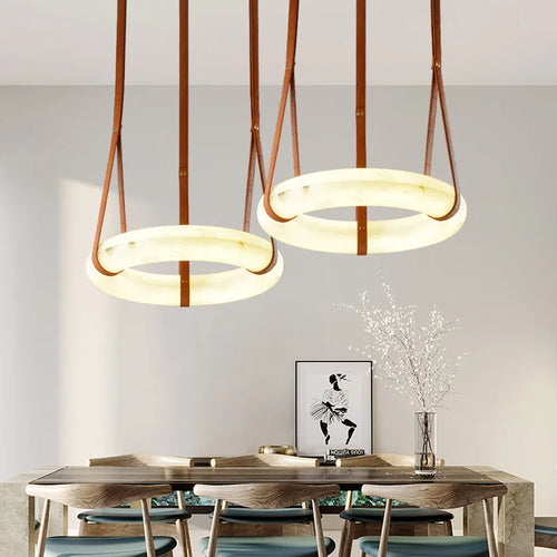 lustre led en cuivre et marbre naturel luxueux minimaliste - vue 2 sur 12