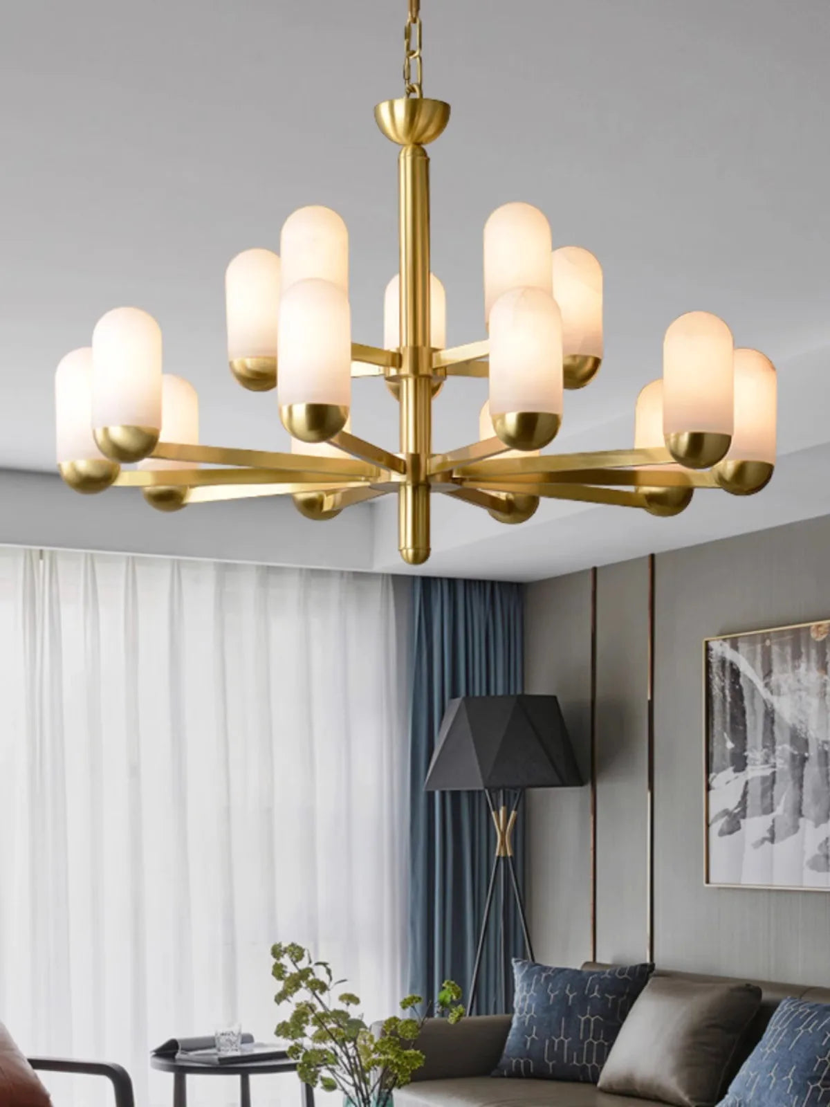 Lustre design LED marbre espagnol cuivre décoratif maison - vue 4 sur 11