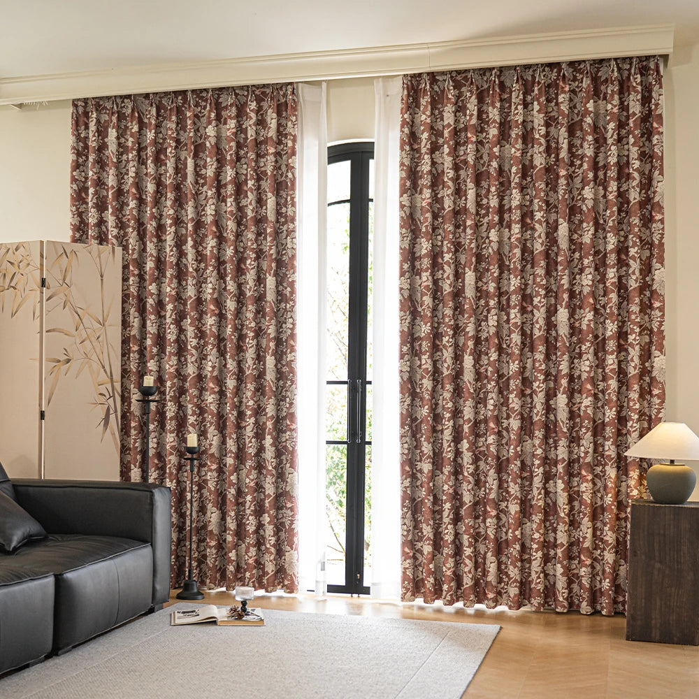 Rideau jacquard style rétro occultant pour chambre salon - vue 2 sur 8