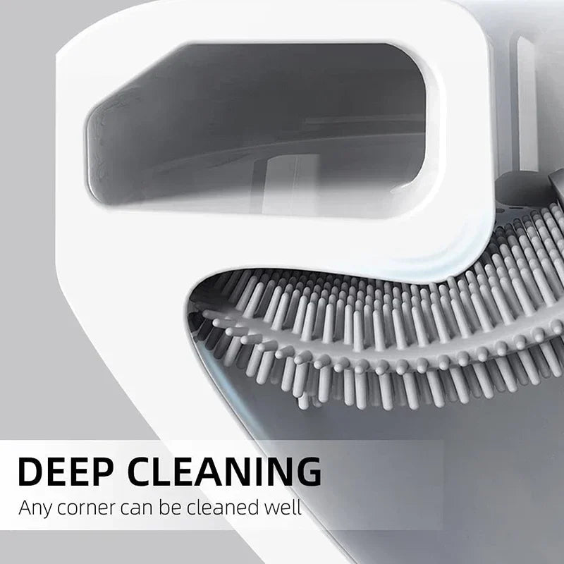 brosse de toilette en silicone avec support mural et long manche - vue 4 sur 10