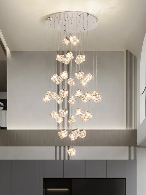 Modern Light Luxury K9 Crystal Villa Living Room Elevated loft Apartment Jumping Floor Rotating Hotel Duplex Floor Pendant Light - vue 3 sur 7