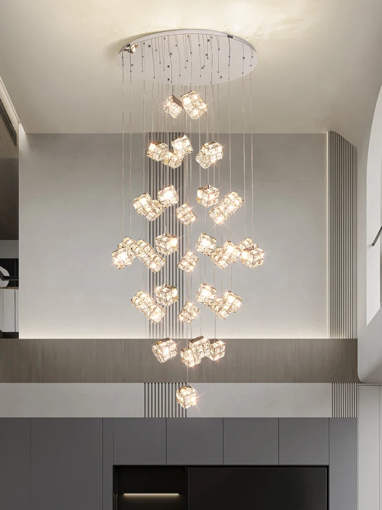 Modern Light Luxury K9 Crystal Villa Living Room Elevated loft Apartment Jumping Floor Rotating Hotel Duplex Floor Pendant Light - vue 2 sur 7