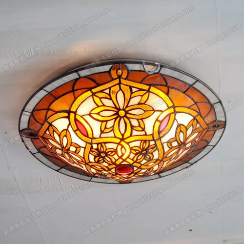 16 Inch European Twist Glass Ceiling Lamp Tiffany Style Bedroom Aisle Porch Balcony Lighting Antique LED Welding Art Lamp - vue 4 sur 6