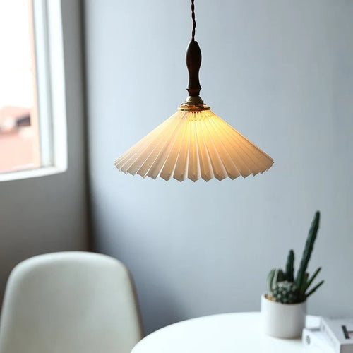 lustre plissé rétro japonais en noyer nordique pour intérieur - vue 4 sur 14