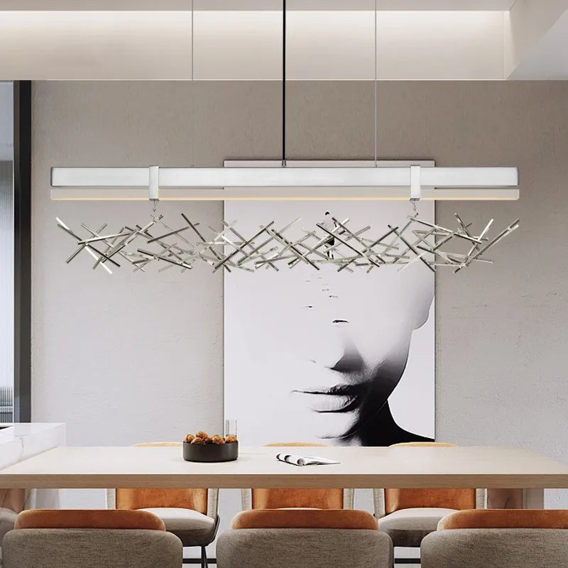 lustre led nordique postmoderne en acier inoxydable et acrylique - vue 3 sur 8