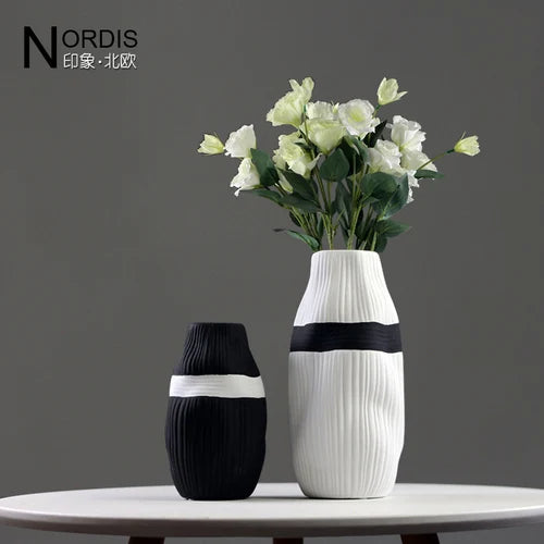 vase en céramique à rayures pour fleurs séchées décoratif - vue 8 sur 11