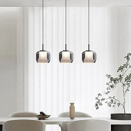 Suspension LED moderne en verre gris fumé à trois têtes - vue 3 sur 11