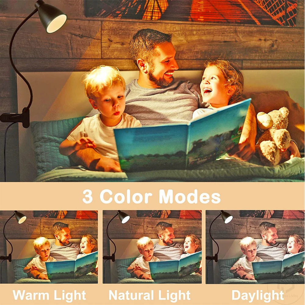 38 LED Desk Lamp 3 Color Modes 10 Brightness Dimmer Reading Light Auto Off Timer Desk Light Flexible Gooseneck Clip Book Light - vue 3 sur 7