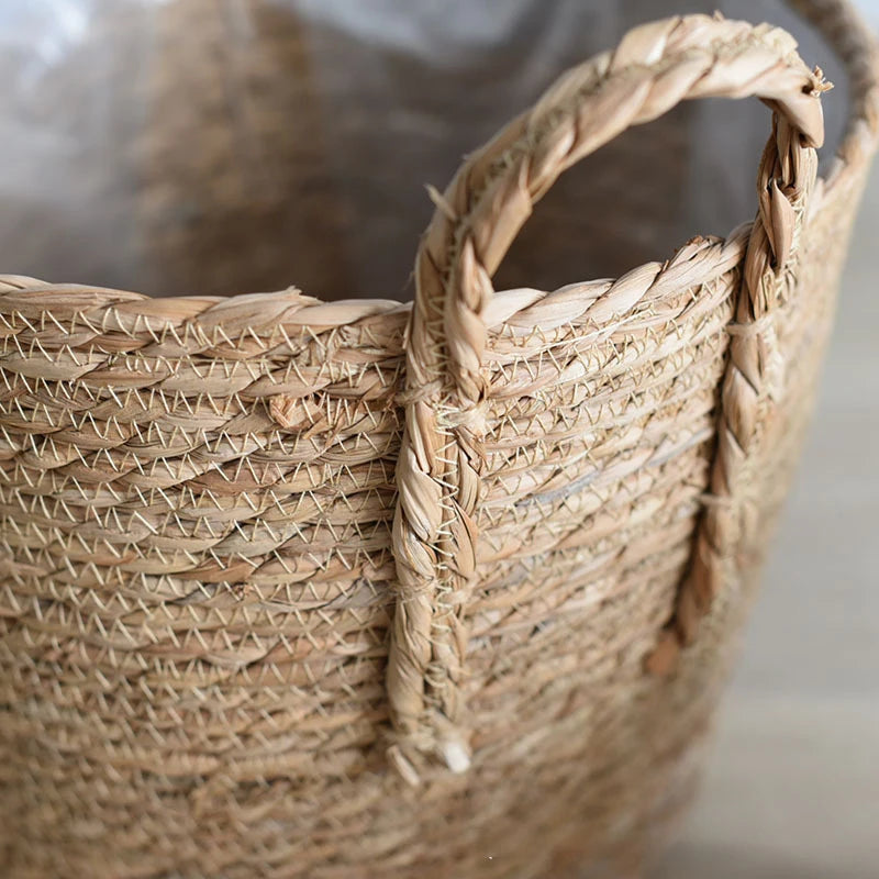 panier tissé à la main en paille pour plantes et linge - vue 6 sur 8