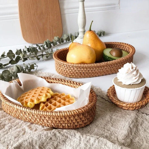 panier rond en rotin tressé pour fruits et collations - vue 2 sur 13