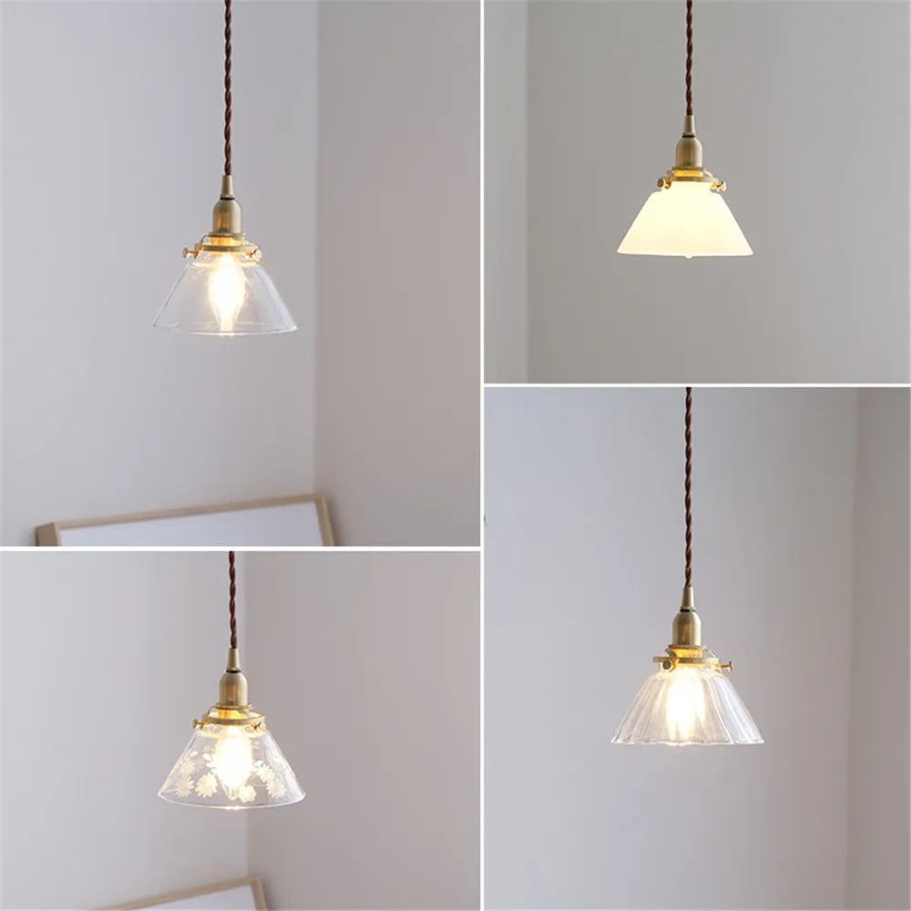 suspension en verre style américain luminaire rétro en laiton - vue 3 sur 10