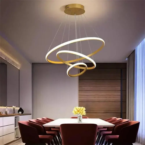 lustre moderne rond à trois cercles design élégant - vue 3 sur 13