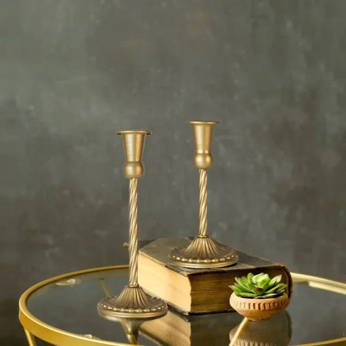 bougeoirs rétro spirale dorés pour décorations romantiques et dîners aux chandelles - vue 4 sur 12