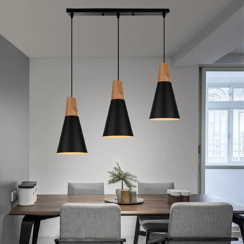 suspension macaron nordique en bois 3 têtes pour bar restaurant - vue 3 sur 24