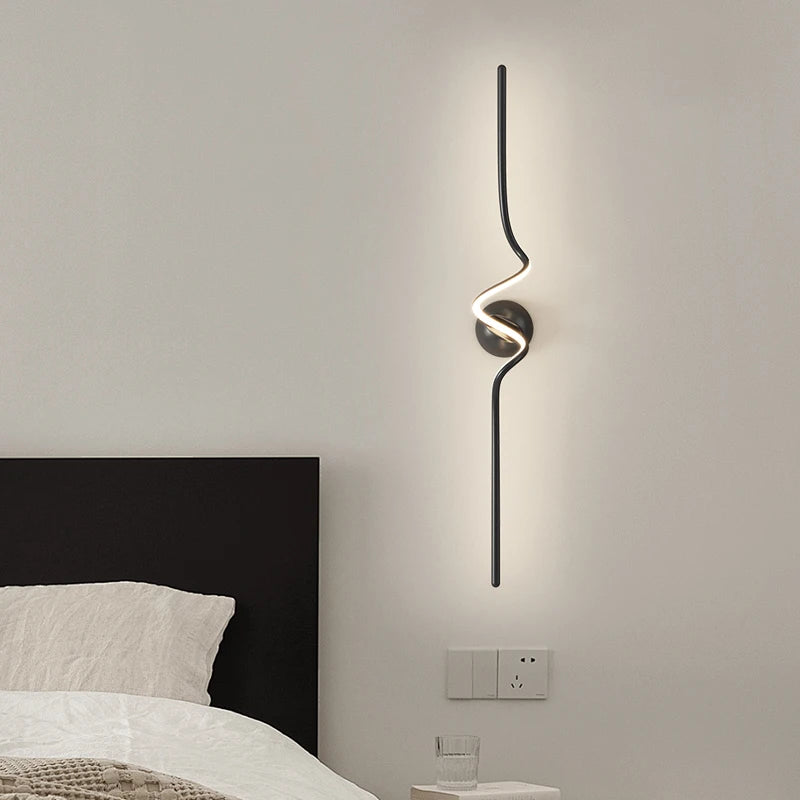 Modern Black White Spiral Wall Lamps 75cm 95cm Long Living Room TV Background Wall Lights Simple Bedroom Bedside Light 220V - vue 1 sur 10