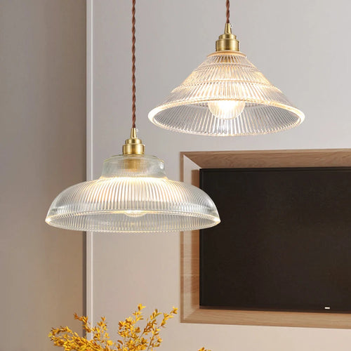 suspension vintage nordique en verre bois de noyer et laiton - vue 5 sur 13