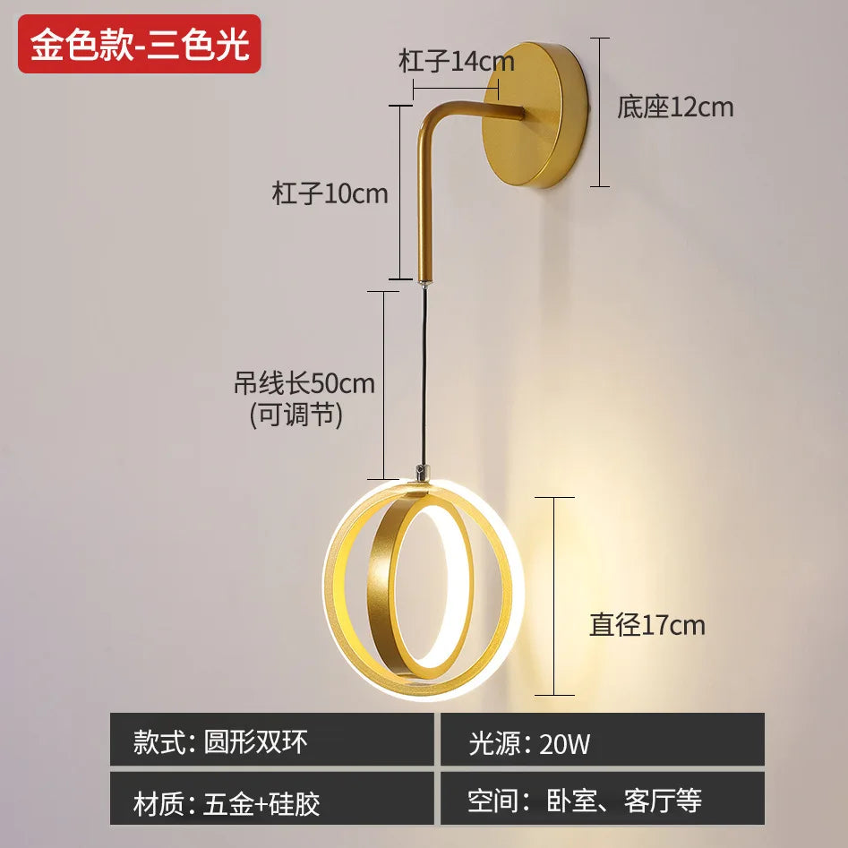 applique murale led moderne de luxe avec anneau doré décoratif d'intérieur - vue 10 sur 18