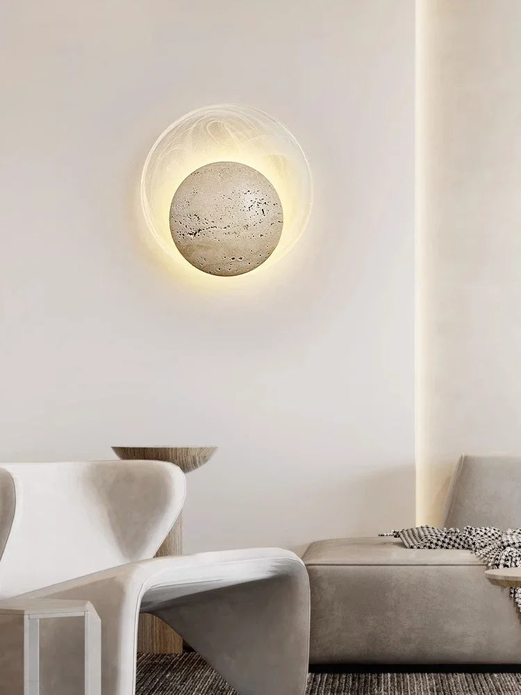 Bedroom Bedside Led Wall Lamp Sconce Light with Cave Stone and Glass - vue 4 sur 6