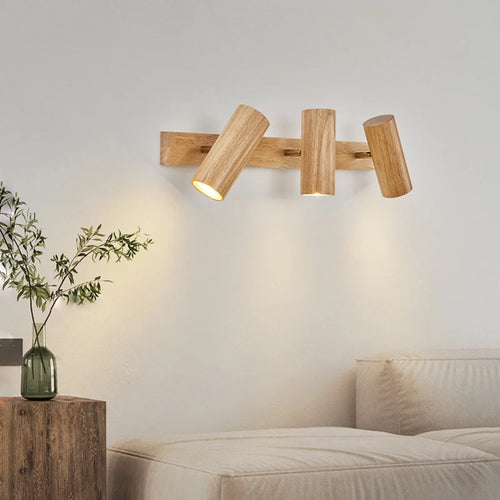 applique murale en bois style nordique led rotatif - vue 2 sur 9