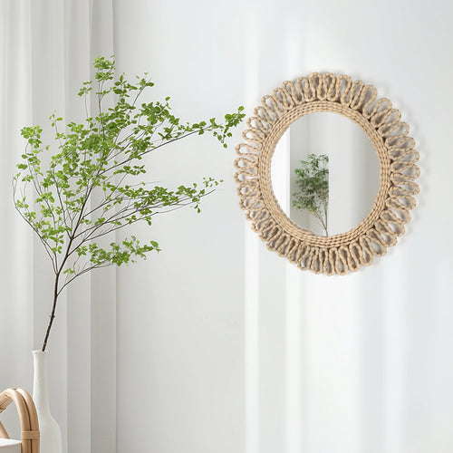 miroir mural circulaire bohème tissé décoratif pour une ambiance chaleureuse - vue 5 sur 7