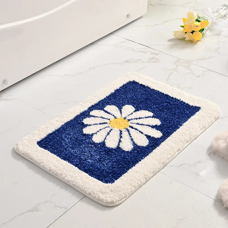 tapis de bain fleurs marguerite mignon antidérapant microfibre