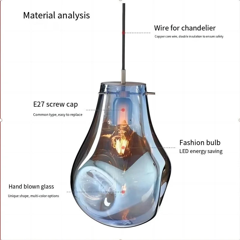 Suspension design moderne simple créatif en verre led nordique macaron - vue 6 sur 10