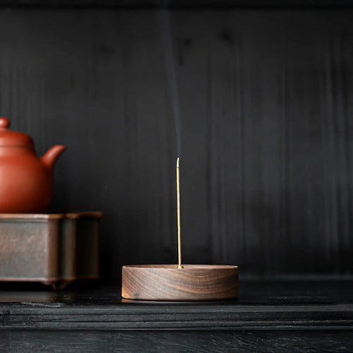 brûleur d'encens rond en bois pour méditation et décoration intérieure - vue 4 sur 6