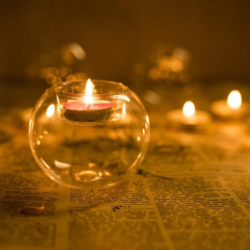 bougeoir en verre rond pour décorations de fêtes et événements - vue 5 sur 8