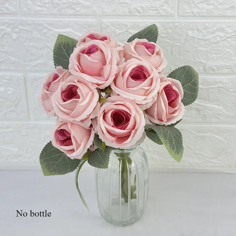 bouquet de 10 roses artificielles en soie décoratives pour événements - vue 11 sur 14