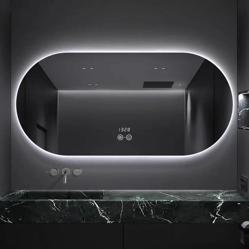 miroir intelligent elliptique lumineux anti-buée trois couleurs mural - vue 4 sur 18