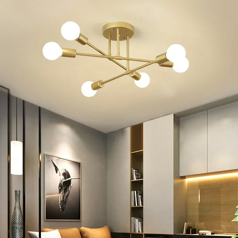 Moderne Créatif LED Plafonnier Lustre Spoutnik Lumière Semi-intégré Nordique Décor À La Maison Luminaires pour Chambre Salon - vue 5 sur 14