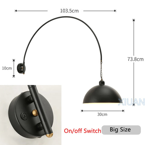 Long Pole Wall Lamps Industrial Vintage Living Room Wall Light Long Swing Arm Restaurant Dining Table Wall Mount Lights Black - vue 11 sur 14