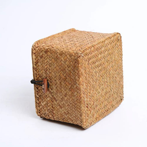 panier de rangement en algues tissé à la main avec couvercle - vue 10 sur 14