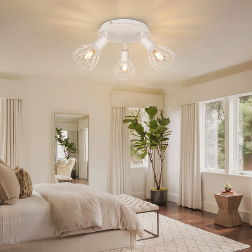 Spot de Plafond 3 Voies Rotatif - Spot Plafond Noir/Blanc Plafonniers E14 - Spot Luminaires Fil Cage Mur - vue 6 sur 7