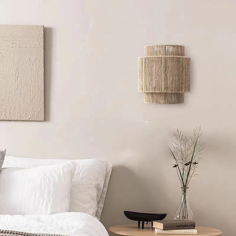 Handmade Hemp Rope Wall Lamp, Home Art Decoration, Bedroom, Hallway, Lobby, Hotel Atmosphere, Sconce E27 Bulb, Creative Light - vue 5 sur 6
