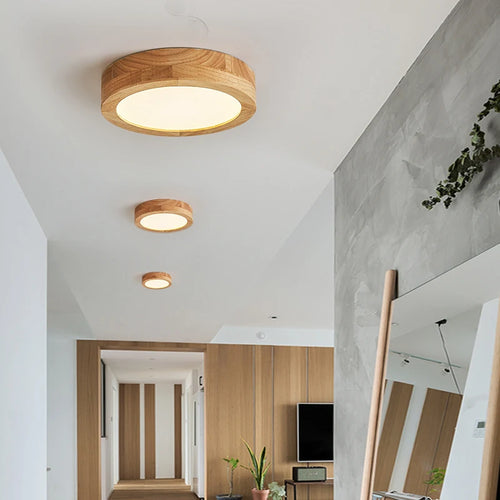 plafonnier led rond simple en bois décor nordique lampen - vue 2 sur 7