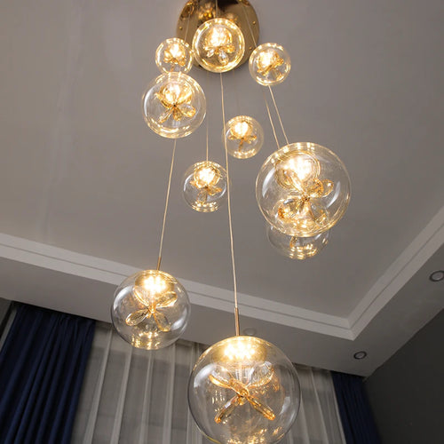 Remote control stair chandelier Nordic creative duplex dining room light lift high living room, apartment decorative chandelier - vue 3 sur 20