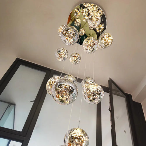 lustre moderne en colimaçon avec éclairage led et boule de cristal - vue 2 sur 16