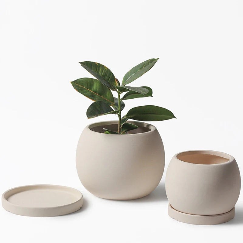 pots de fleurs en céramique moderne avec plateau décoratif pour plantes - vue 2 sur 11