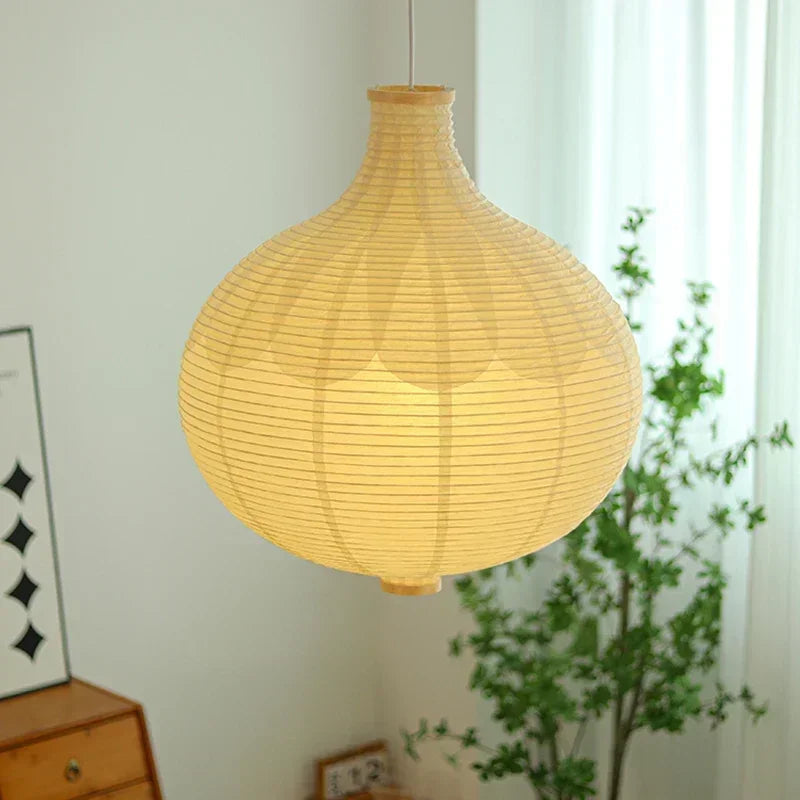 lustre en papier japonais ronde avec lumière décorative suspendue - vue 3 sur 7