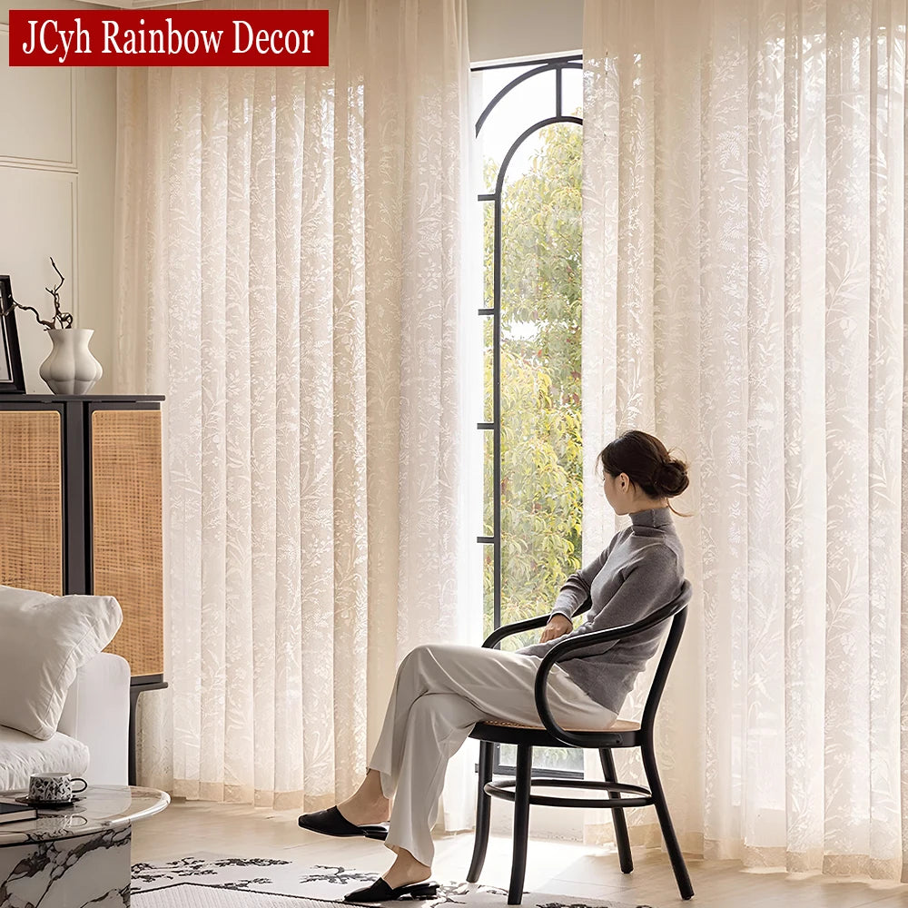 Voilage tulle brodé floral moderne pour salon chambre - vue 2 sur 8