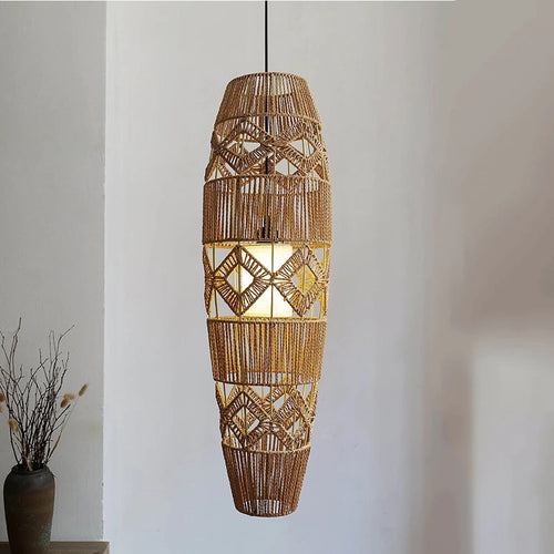 x lampadaires chinois rétro en rotin tissé corde de chanvre lumières faites à la main chambre chevet salon décoratif coin lampe sur pied - vue 3 sur 7