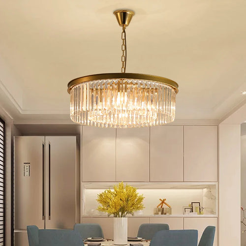 lustre led en métal style rétro américain avec chaîne et cristal - vue 3 sur 26
