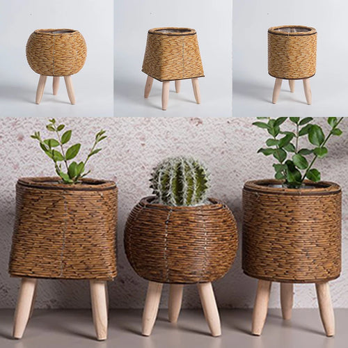 étagère à fleurs nordique en imitation rotin avec pieds amovibles - vue 2 sur 12