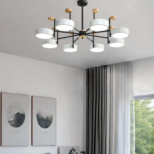 lustre en fer et bois acrylique style nordique décoration intérieure - vue 4 sur 6