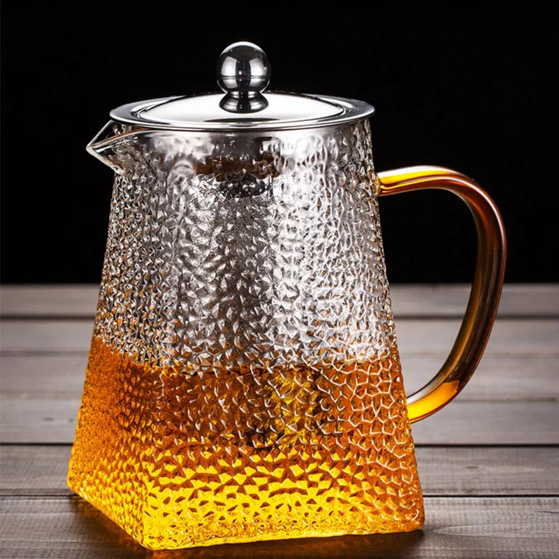 theiere verre martelee avec filtre inox resistante chaleur - vue 2 sur 7