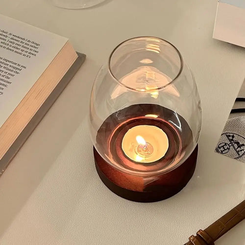 bougeoirs en verre avec couvercle décoration intérieure en bois - vue 4 sur 9