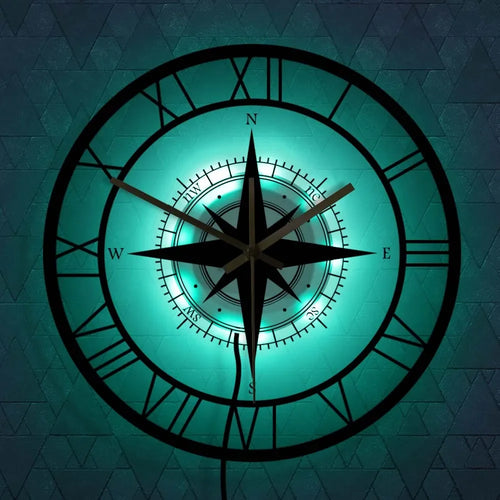 horloge murale silencieuse avec boussole et carte de direction - vue 5 sur 7