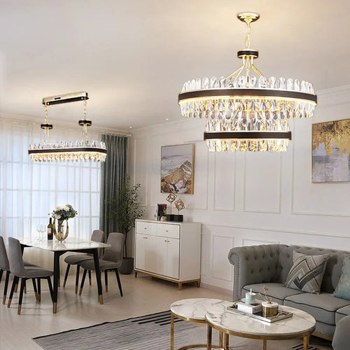 lustre moderne en cristaux éclairage rond à led - vue 2 sur 14